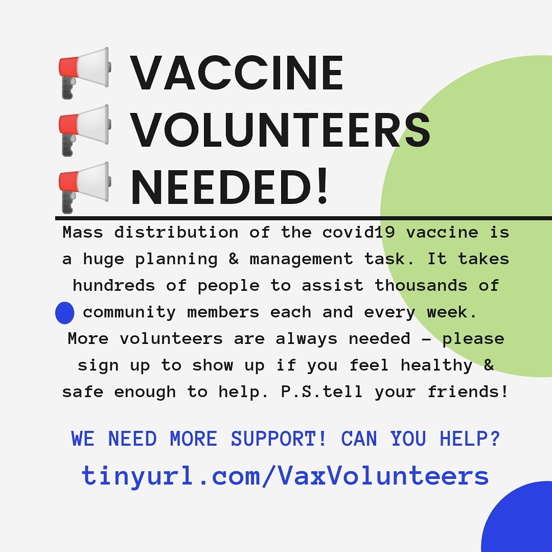 If you have time and capacity... please sign up to become a future vaccine clinic volunteer - it's fun & rewarding! 📢 P.S. help spread the word! tinyurl.com/VaxVolunteers