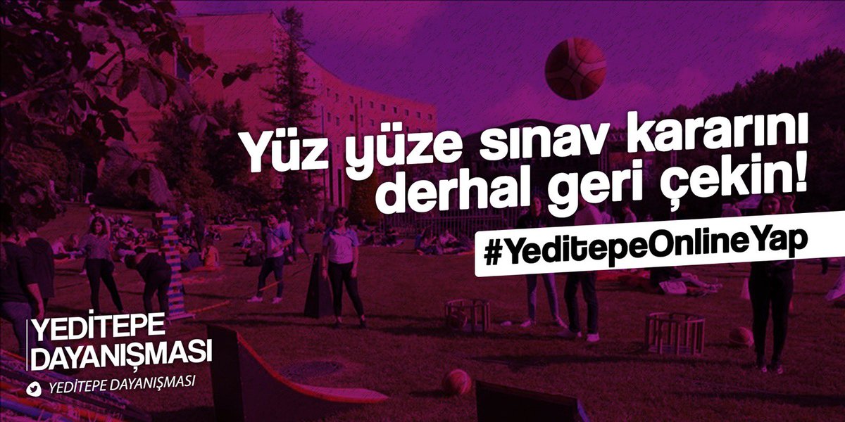 Yeditepe Üniversitesi öğrencileri olarak, pandemi koşullarında yüz yüze sınav uygulamasını kabul etmiyoruz. Yeditepe Üniversitesi öğrencilerin sesine kulak vermeli ve bu karardan dönmelidir.

📢 Herkesi hashtage destek olarak bize ses vermeye çağırıyoruz!

#YeditepeOnlineYap