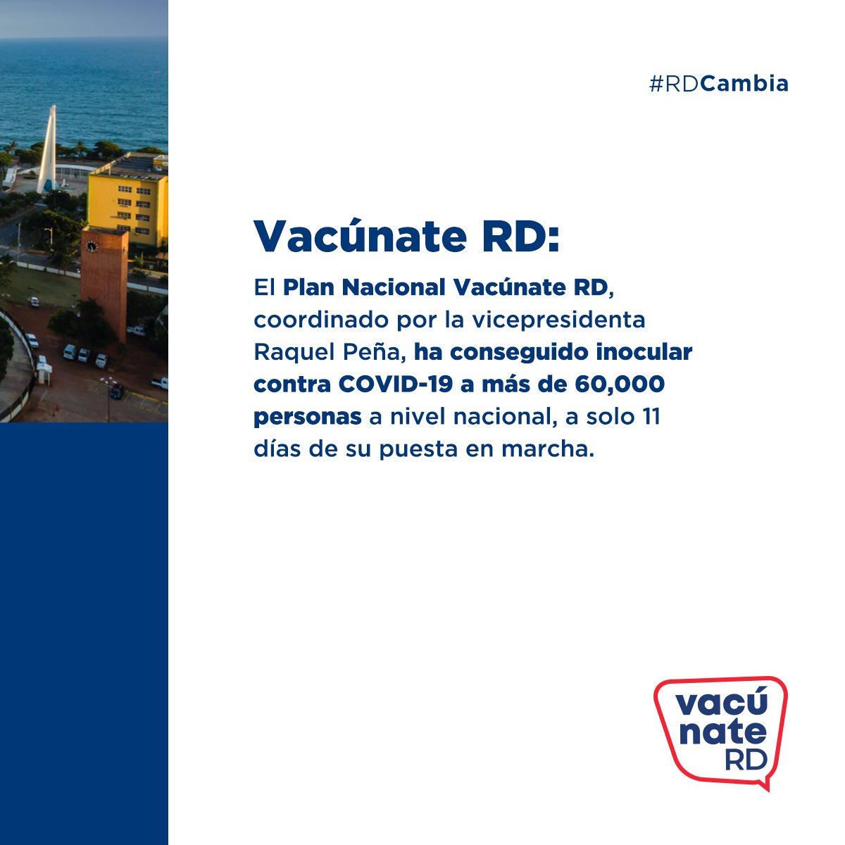 Gracias al esfuerzo del #GabineteDeSalud, de las instituciones públicas y privadas que forman parte de #VacúnateRD y a la colaboración de otros países y organizaciones internacionales, realmente estamos consiguiendo que #RDCambia procurando el bienestar de todos y todas.