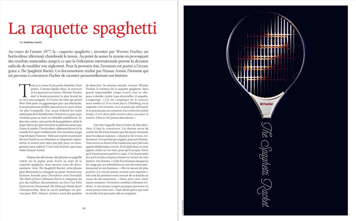 CourtsMag's tweet photo. Tout ça à cause d’une petite bestiole à huit pattes... 

Pour la 1re fois, grâce au documentaire "The @spaghettiracket", l'aventure de la raquette spaghetti est portée à l'écran !   

⬇️Article signé Mathieu Canac alias @PriseMarteau pour COURTS n° 10.
↪️ https://t.co/lV7VAy4xkq https://t.co/61CNyeYIkU