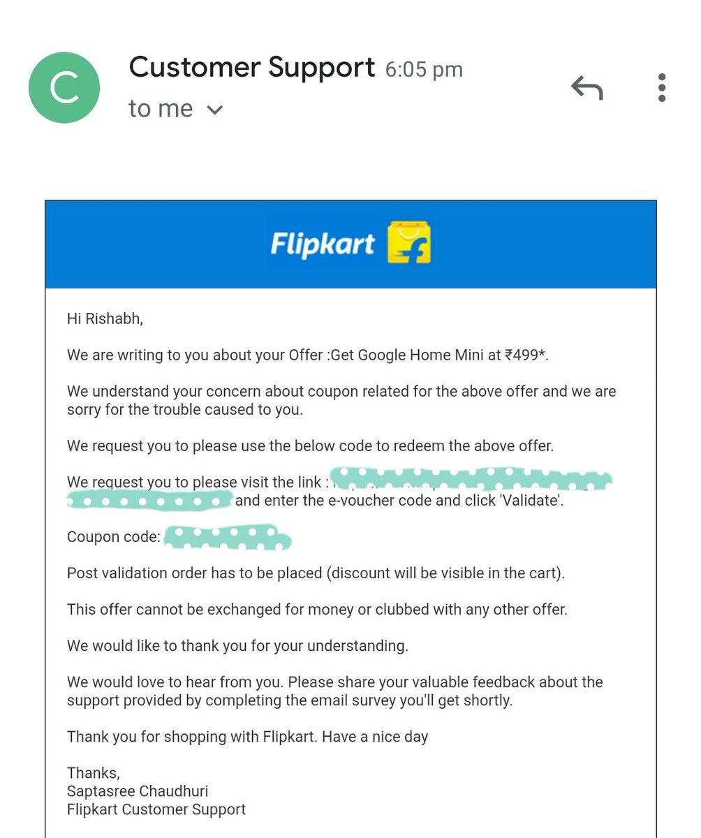 NGhiriya's tweet photo. @digitechsahil @Flipkart 
Thank you so much #teamflipkart, finally issue resolved regarding "google home mini @499", team flipkart called me and provided me *New_Voucher* code. 🎉🎉🎉🎉🎉🎉🎊🎊 https://t.co/A3VojiWfkI