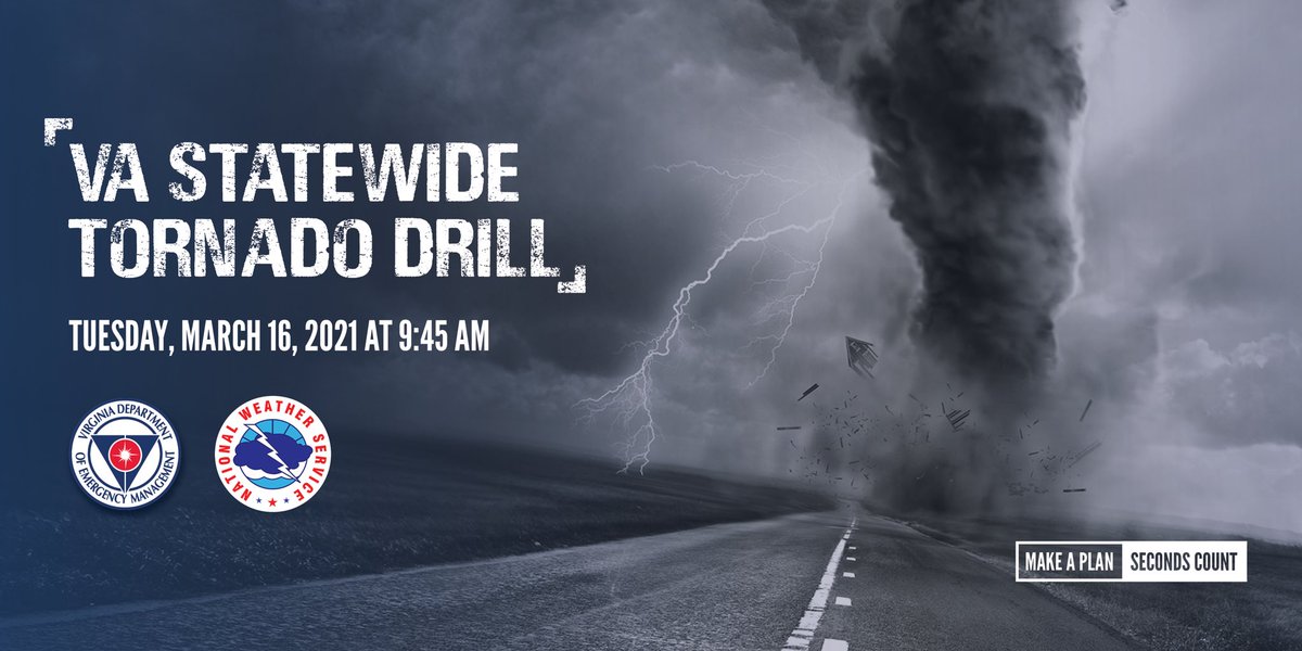 ICYMI: The #Virginia Statewide Tornado Drill is taking place on March 16 at 9:45 a.m. 🌪 bit.ly/3stlvLl #GetReadyVA