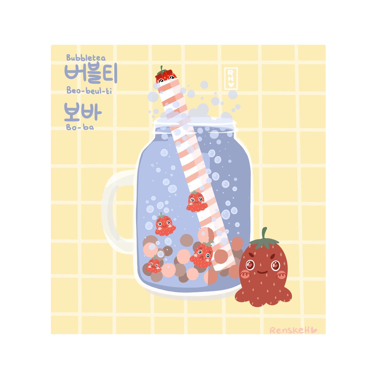 RenskeHart's tweet photo. Bubble tea! Or bubble strawberry tea! 
#korean #art #koreanlearning #korea #drawing #study #digitalart #ArtistOnTwitter https://t.co/7tCnmso59b