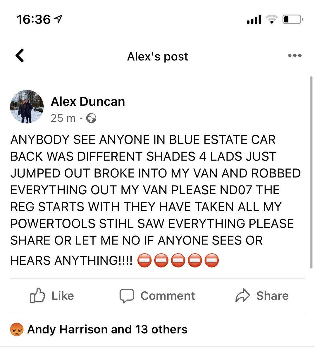 Please re tweet people my van just been robbed of all my tools outside my house