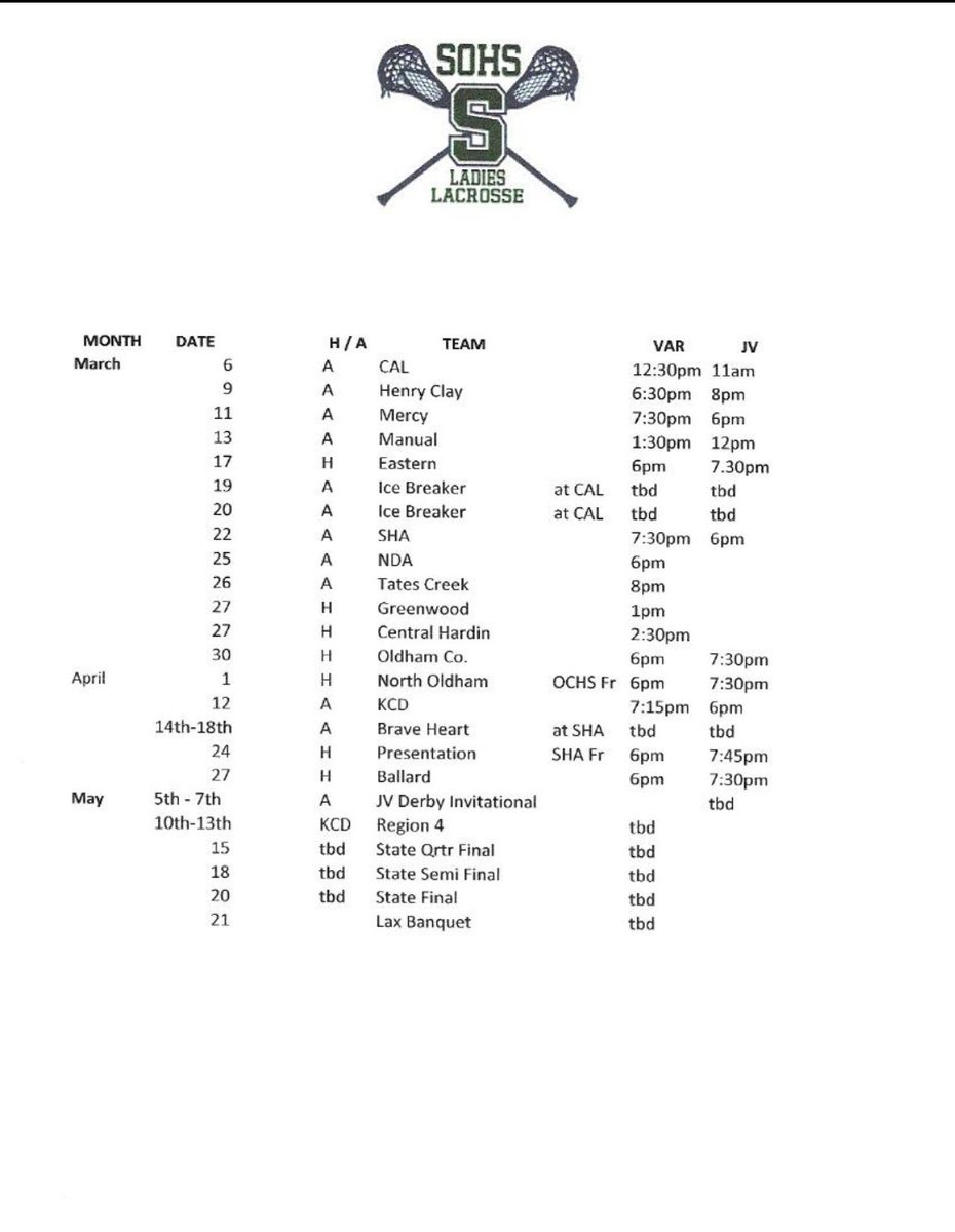 SOHSLadiesLax's tweet image. 2021 Schedule