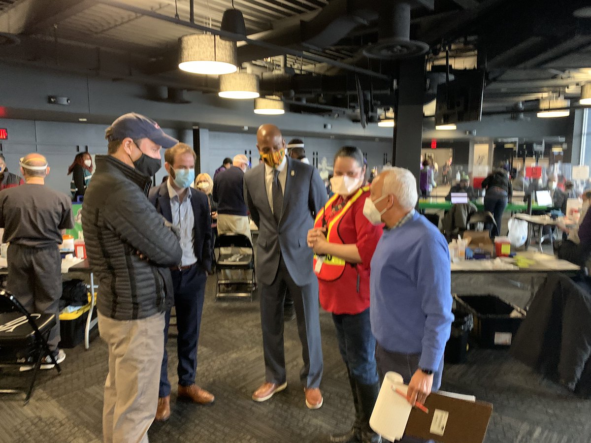 DPALLC's tweet photo. Volunteering to assess potential improvements to process flow @CityofHTFD #COVID19 #vaccineclinic at Dunkin’ Donuts Park. @MayorBronin @ChrisMurphyCT @SenBlumenthal https://t.co/zCSInCki9q