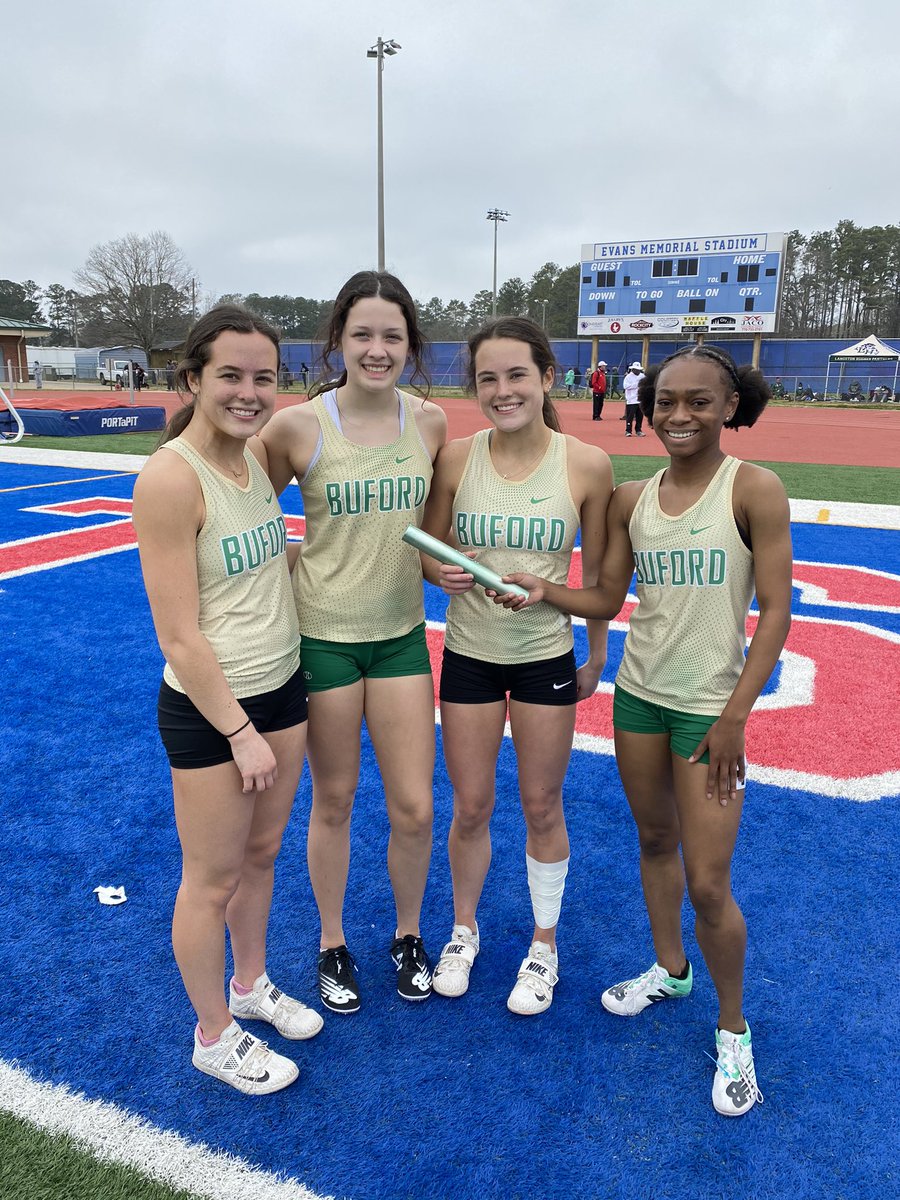TrackBuford's tweet photo. These wonderful athletes set a New School Record! 10:37.76! Callie Snell, Cameron Perry, Caroline Snell, McKenzie Smith! Great job ladies! Way to compete at a high level! We not done yet 😏 @Coach_Davis22 @bufordathletics @CoachDre_ @dsnell31 @kenz_colby #RunWithTheWolves🐺 https://t.co/LnkR3m8z0m