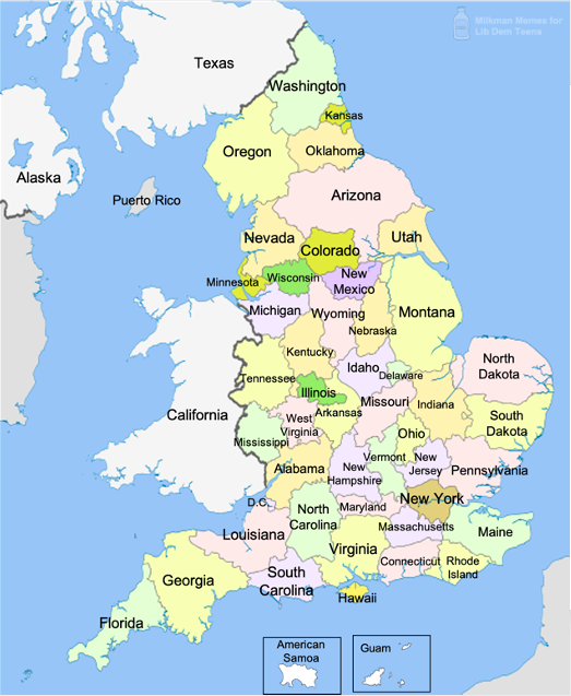 Milkman Memes For Lib Dem Teens Milkman Memes Presents The Uk As Us States You May Be Wondering How We Decided Which Place Was Which State Explanation In The Thread