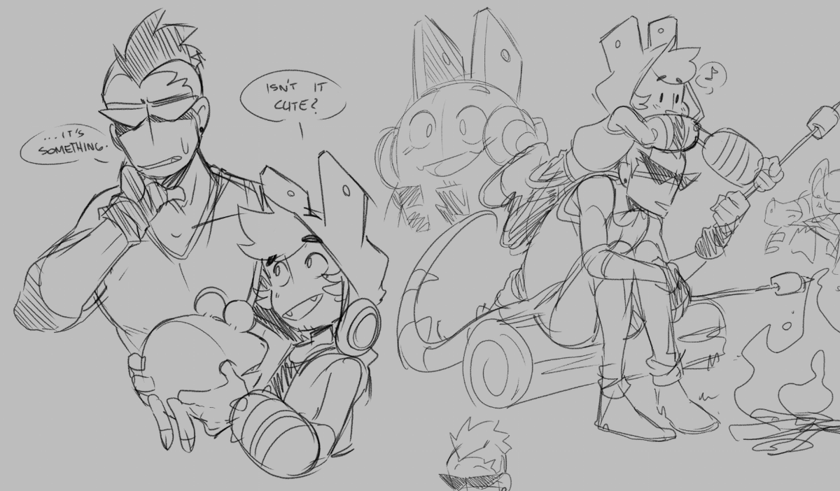 I somehow unlocked the ability to draw mountains of sketches and then forget about them completely after. Anyway have some gijinka doodles featuring mine and @BaneWade 's OCs 