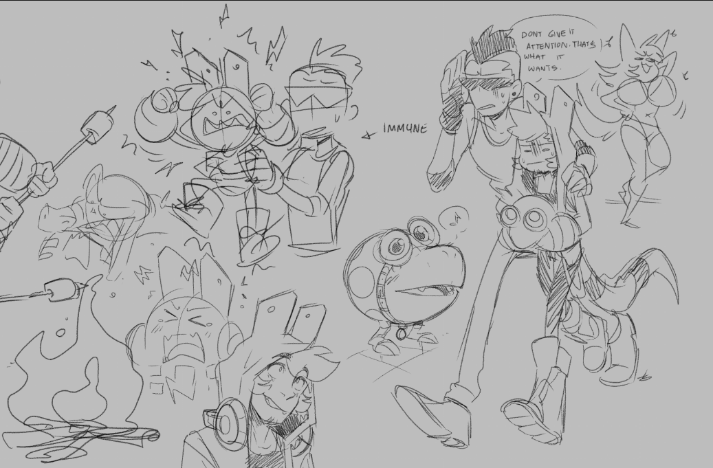 I somehow unlocked the ability to draw mountains of sketches and then forget about them completely after. Anyway have some gijinka doodles featuring mine and @BaneWade 's OCs 