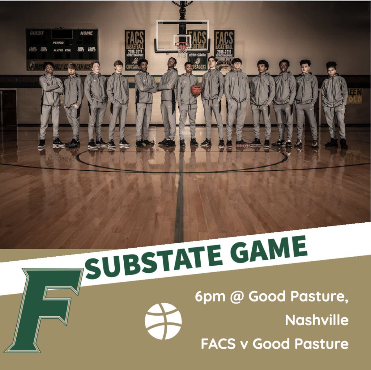 FACS_Crusaders's tweet image. It’s GAME DAY! Our Crusaders take on Good Pasture at Good Pasture in the Substate game tonight in Nashville! Game time is 6:00 p.m. Subscribe to watch the game live on the NFHS Network! Go Crusaders!!! #FACSbasketball #FACScrusaders #substate