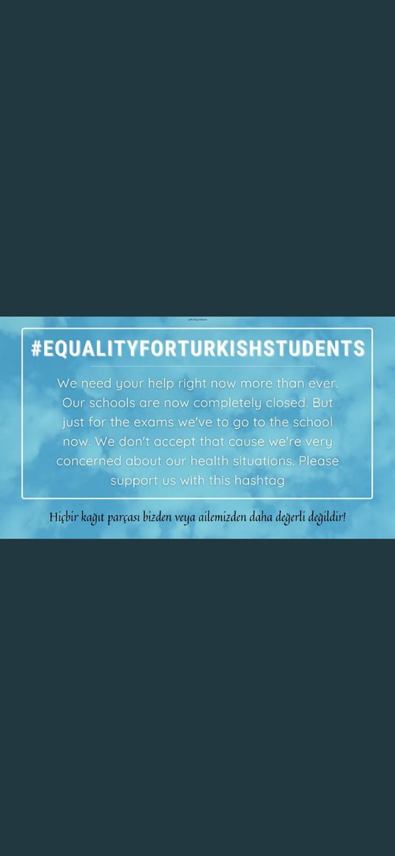 degistisartlar's tweet photo. #EqualityForTurkishStudents
Kimseyi riske atmayın sınavları iptal edin! https://t.co/WD0n4NuQcd
