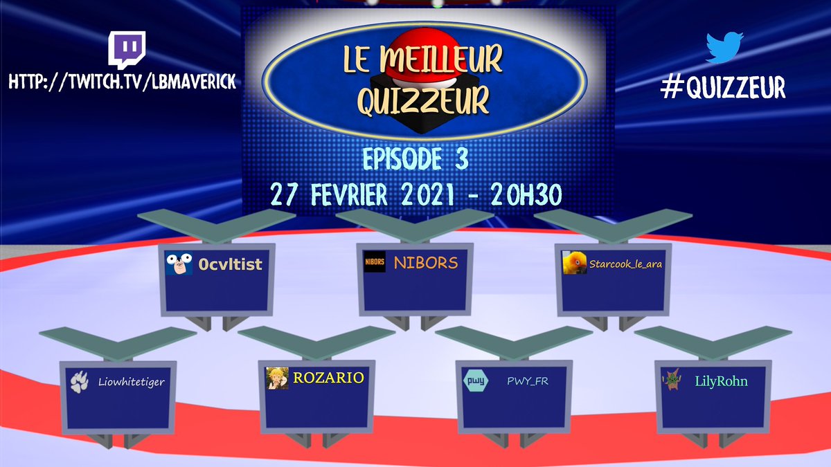 LBmaverick's tweet photo. Today is D-Day! "Le meilleur quizzeur" c'est ce soir! Rendez-vous dès 20h15 pour l'ouverture des studios ! @pwy_fr @lily_rohn @Rozario_54 #nibors #liowhitetiger #0cvltist et #starcook se departageront sur plus des 200 questions en #stream #twitch ! #quiz
https://t.co/7K4aKiKrTO https://t.co/S5kvm6wQXv