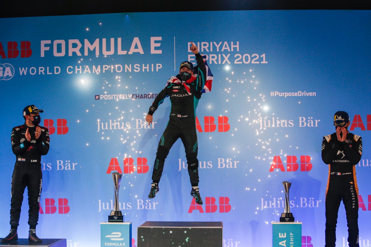 JaguarRacing's tweet photo. 2nd 𝗥𝗮𝗰𝗲 ... 1st 𝗣𝗼𝗱𝗶𝘂𝗺 for @sambirdofficial in @JaguarRacing colours 🏆

#JaguarElectrifies 
#RaceToInnovate 
#DiriyahEPrix 
#ABBFormulaE https://t.co/zqUgiV8CWv
