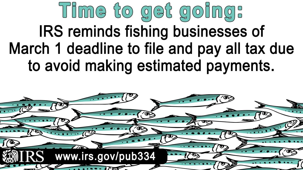 HeatherWithDFS's tweet photo. "IRS Reminder: March 1 tax deadline nears for many #taxpayers in the fishing #business to file and pay taxes due to avoid making estimated #tax payments." https://t.co/H3DJMCi0Dz
#taxes #money #dfs #diversifiedfinancialsolutions #ReferAFriendandGet10 #maximumrefund #lowerprepfees https://t.co/0oTVNMApMO