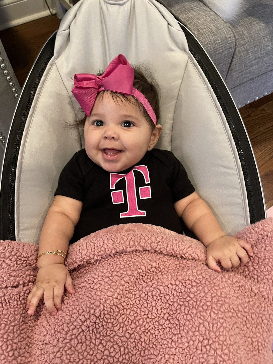 HernandoRicoJr's tweet photo. Happy 6 months to this beautiful princess! I think she’s ready to support the frontline, just needs to get passed saying dada... 😅 #6months #MEready #magentababy @TMobile https://t.co/srox3zTdLV