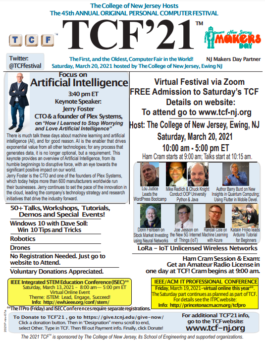 TCFfestival's tweet photo. The first, and the Oldest, Computer Fair in the world! 

                     Saturday, March 20, 2021
                               10 am - 5pm

No registration needed, go to https://t.co/bkMDQYqEcL to attend. https://t.co/wW5Fk4qdu1