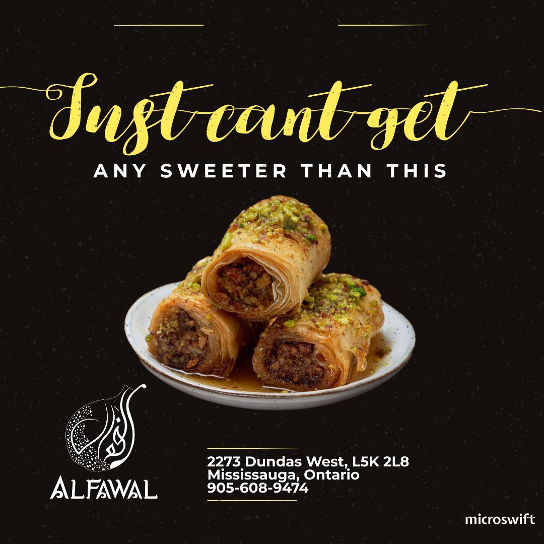 ALFAWAL_Canada's tweet photo. Sweeten your Saturday afternoon with a delicious bite 😋

🌐 https://t.co/5GheLjqPFj   

#AlFawal #Mississauga #restaurant #takeout #delivery #arabic #food #dessert #foodie #foodlover #Open #discount #Skip #UberEats #Eats #DoorDash #Baklawa #Sweets #Baklava https://t.co/MHqvoSn64R