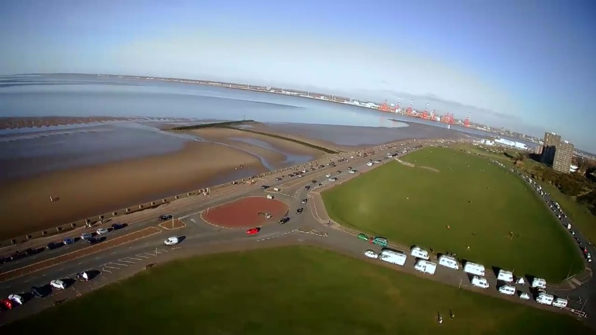 MissGem87's tweet photo. The sun was shining so we spent an hour on the dips today playing and got the drone out. So lucky to live so close to New Brighton. https://t.co/yD2pnlD4PE