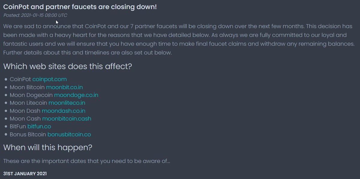 OnlineMoneyRu's tweet image. RIP #CoinPot, best #Bitcoin, #Dash, #Doge and #Litecoin #faucets are closed. Bye-bye Bitfun, BonusBitcoin and all the Moon faucets. And I lost a lot of refs