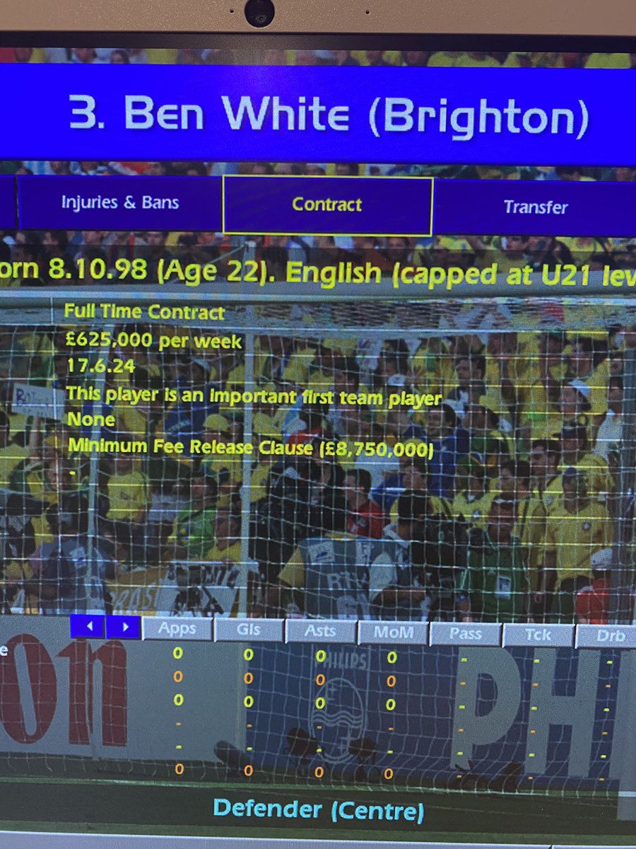 Not sure what happened here but somehow Ben White is being paid £625k a week!!!! #overpaid #cm0102 #championshipmanager <a href="/champman0102/">CM0102 Forums ⚽</a> <a href="/CM0102blogs/">CM01/02</a>