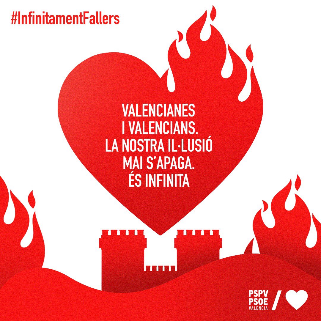 🔥Este cap de setmana, #València estaria preparant-se per a donar l'inici a les Falles. Demà amb la Crida. I com encara estem immersos en la lluita contra la covid, des del <a href="/PSOEValencia/">PSPV-PSOE València /❤️</a> volem enviar-vos ànims a falleres i fallers. Diguem a tot el món que som #InfinitamentFallers