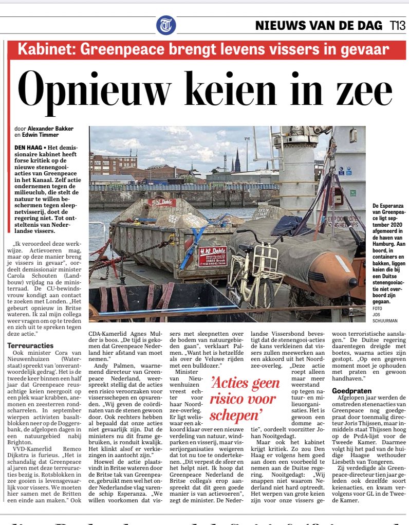 Ik blijf het wel gek vinden hoor. Een organisatie die continu gesubsidieerd het leven van vissers in gevaar brengt, is gesprekspartner bij politieke partijen en wordt lekker mee koffie geleut. Boeren die vechten voor bestaansrecht worden door die partijen #terreurboeren genoemd.