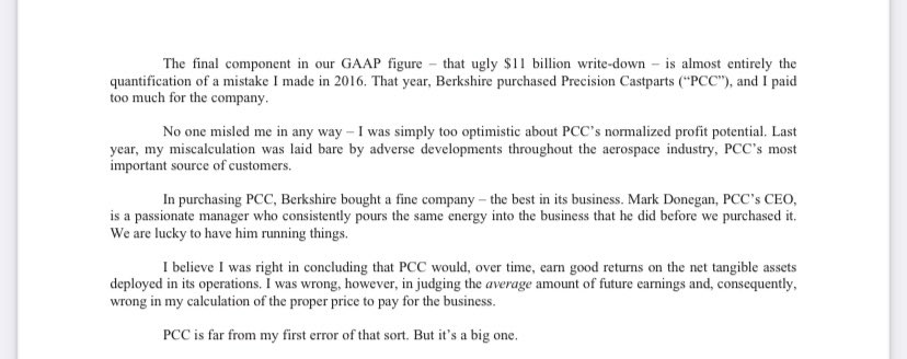 The primary reason I will always admire Warren Buffett is that regardless of how successful he has been, he’s remarkably humble and open about the mistakes he’s made. He has no hubris. This is what separates great investors - and great human beings - from abysmal ones.  $BRK