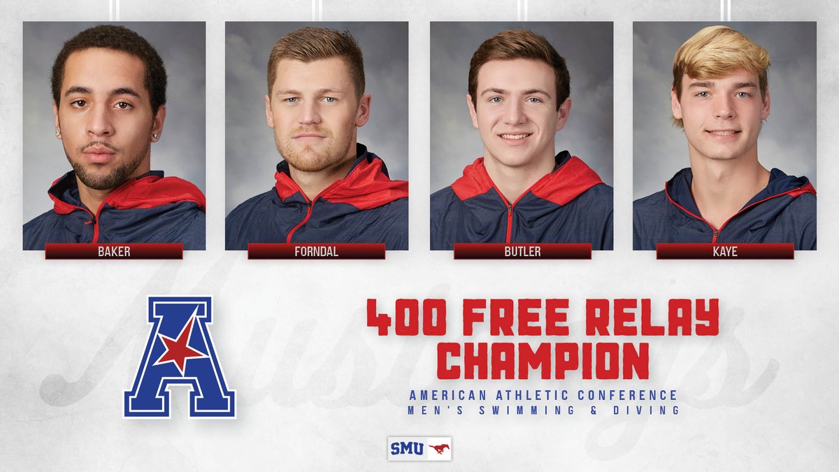SMUSwimDiveM's tweet photo. 𝙍𝙀𝘾𝙊𝙍𝘿 𝘼𝙇𝙀𝙍𝙏!!

Baker, Forndal, Butler &amp; Kaye win the 400 free relay in 2:53.02 to post an SMU and pool record! #PonyUp https://t.co/f96PdbRgET