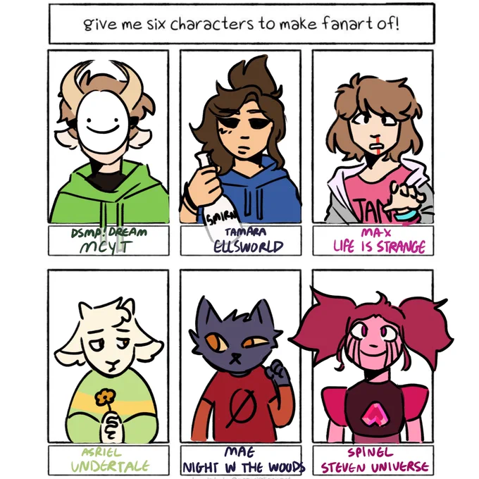 This trend but it's my comfort characters over the years and really poorly done #fanart #comfortcharacter 
*these aren't colordropped so the palettes may be off 
