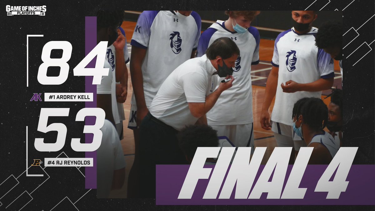 GameofInchesHSS's tweet photo. .@MikeCraft10 & @AKbasketball are FINAL 4 BOUND🎉‼️ The #1 Knights dominated #4 RJ Reynolds in the Elite 8 with an 84-53 win 🏀#CMSMBB
➖Brandon Nelson with a career high 21 PTS (5 3-pointers👀🔥)
➖@kcarv10 scored 14 PTS & @2021PeytonG added 9 PTS / 10 REB💪 https://t.co/AYo3A5Hwu5