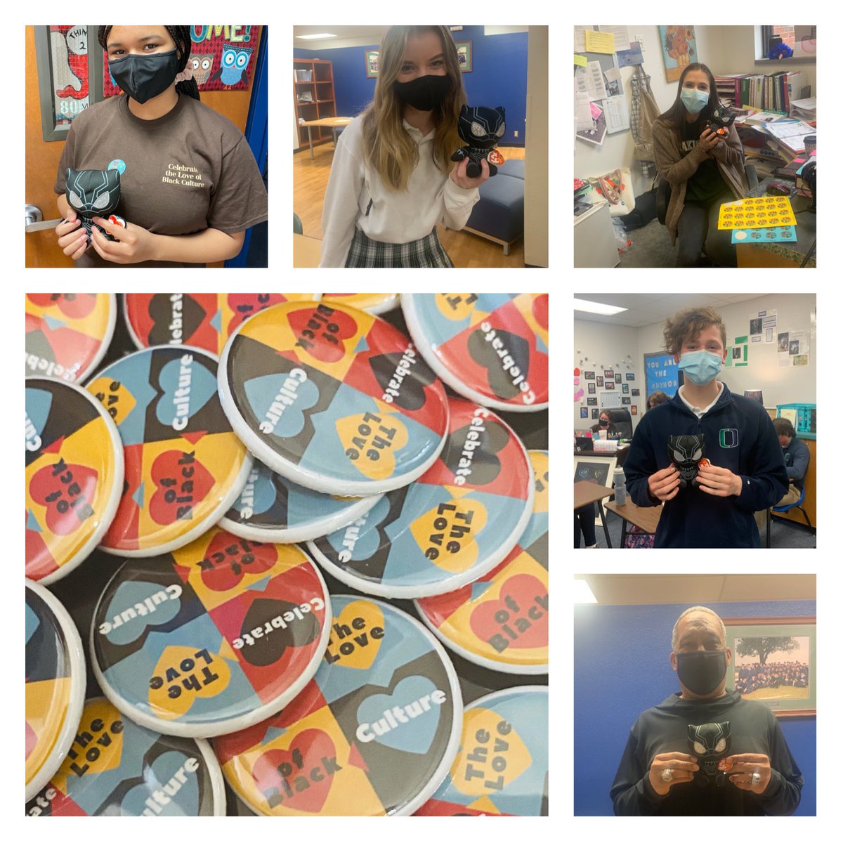 blackculturec_'s tweet photo. ✨TY Student Engagement Team! 
S/O Karrington, Andre &amp; Dr. Niki Holzaphel for 📸 classmates, teachers, 🏀 coach &amp; librarian wearing their ‘Celebrate the Love of Black Culture’ tees! 

They named 1 Black History Fact &amp; received a Black Panther Ty Beanie Babies #TyBlackHistory 💫 https://t.co/t0SNdfBsqf