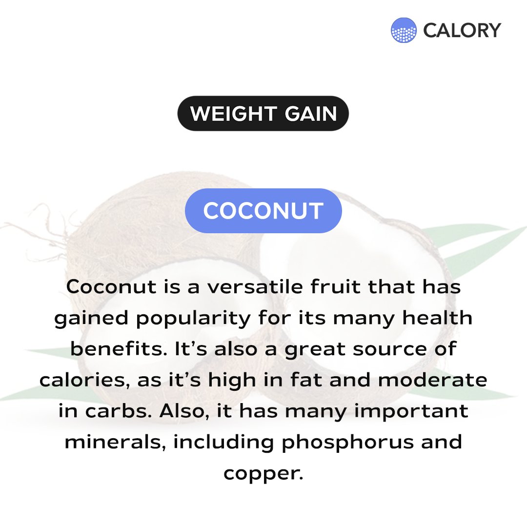 Calory_app's tweet image. Coconut, a major ingredient used in various cuisines, is rich in calories, fats, and carbs.🥥  

It is a healthy and tasty alternative to supplements for weight gain. Both coconut and coconut water is great for gaining weight sustainably.✨  

#CaloryApp  #coconutchutney