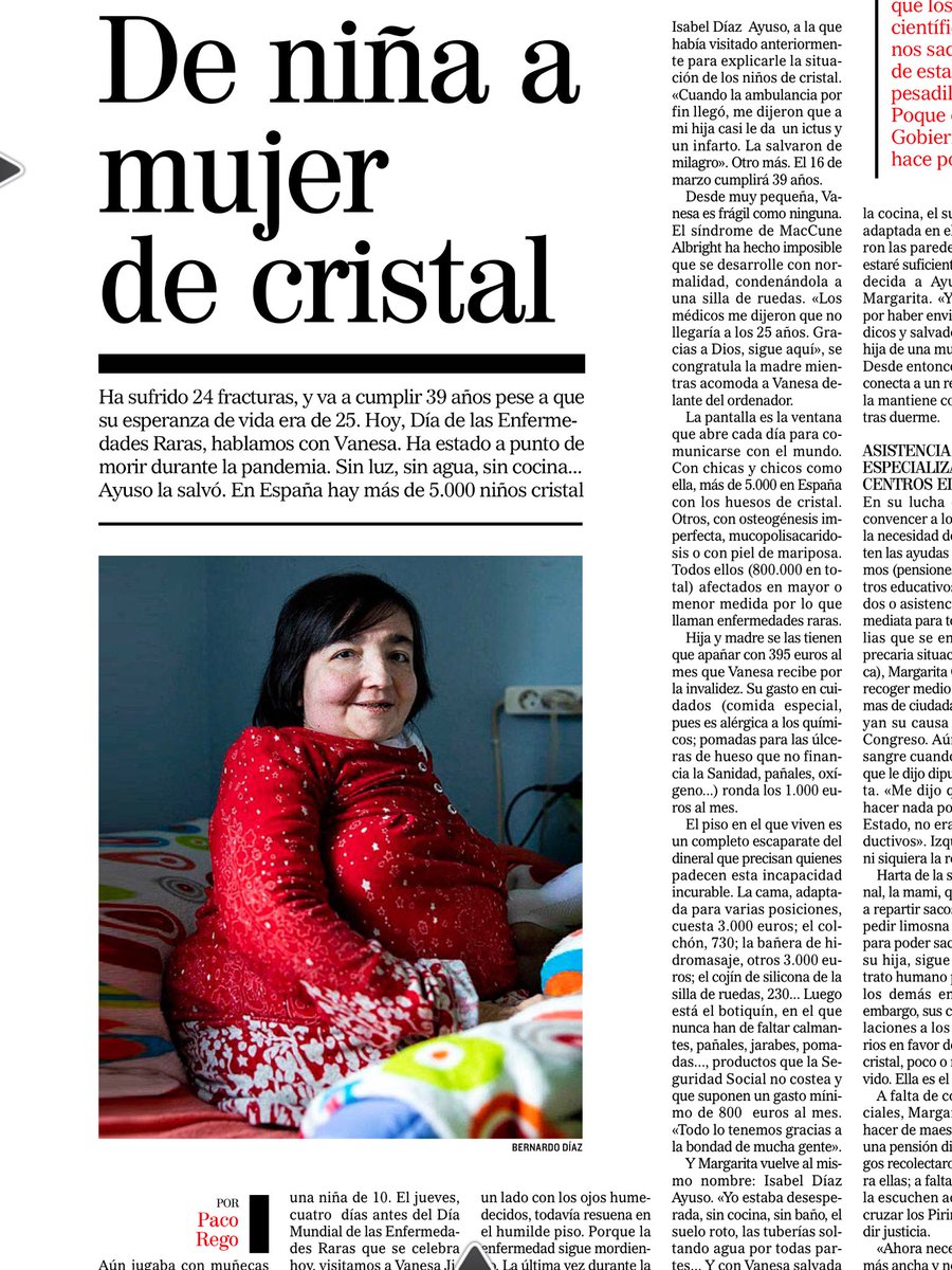 Hoy, día internacional de las enfermedades raras, en <a href="/Cronica_ElMundo/">Crónica</a> vamos en busca de la niña de cristal, a punto de cumplir ya 39 años... <a href="/PacoRego/">Paco Rego</a> habla con ella y su madre y nos cuenta así sus historias de lucha...