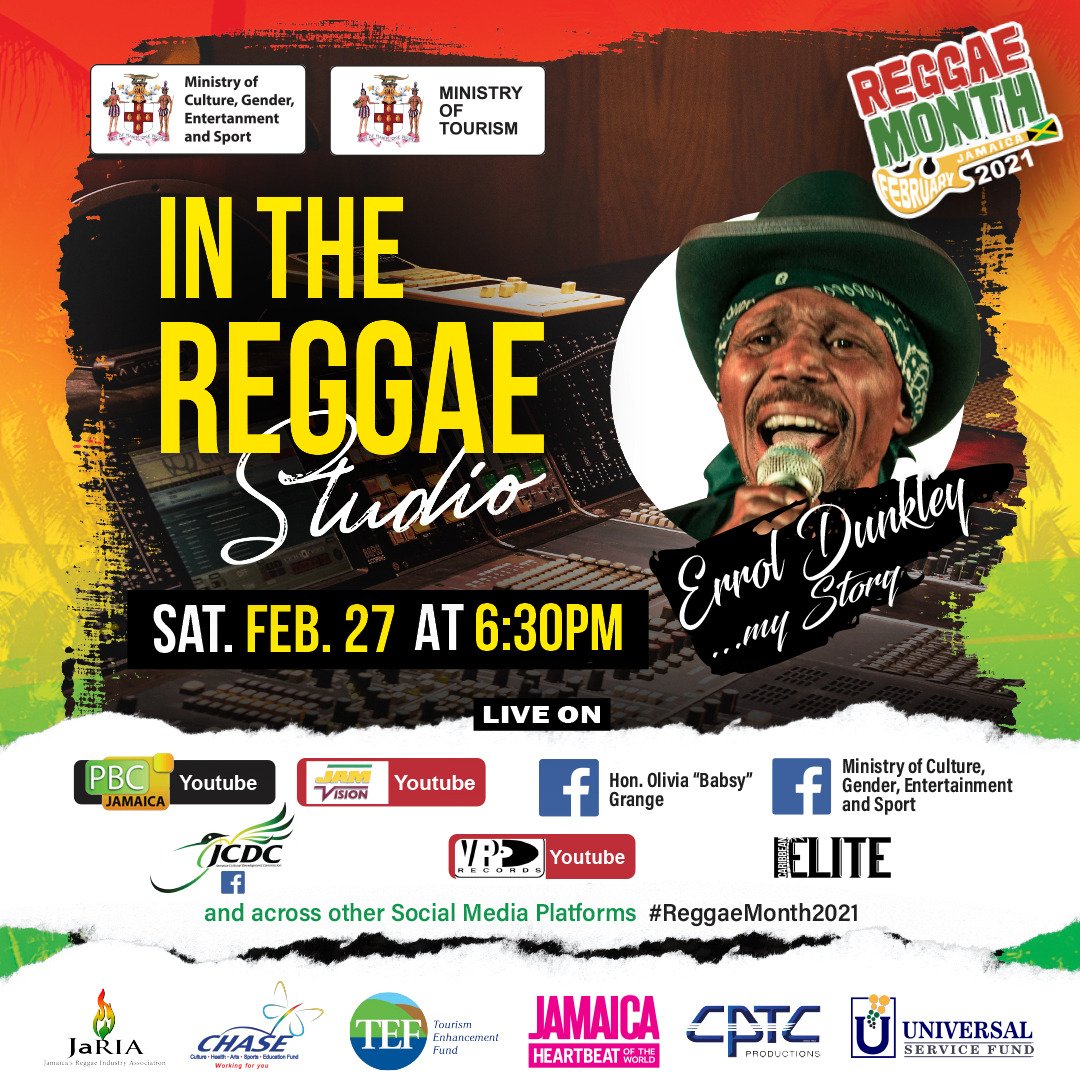 TONIGHT #ErrolDunkley takes us from a young artiste in a budding  genre to now as a veteran Reggae performer! 'In The Reggae Studio' 6:30pm on FB, YouTube &amp; IG:
<a href="/pbcjamaica/">Public Broadcasting Corporation of Jamaica</a>
<a href="/JCDCJamaica/">JCDC - Jamaica</a>
<a href="/Babsy_grange/">Hon. Olivia “Babsy” Grange</a>
<a href="/VPRecords/">VP Records</a>
#IAmReggae #ReggaeMonth2021💥 #ComeKetchDeRiddim #ReggaeMonthTV