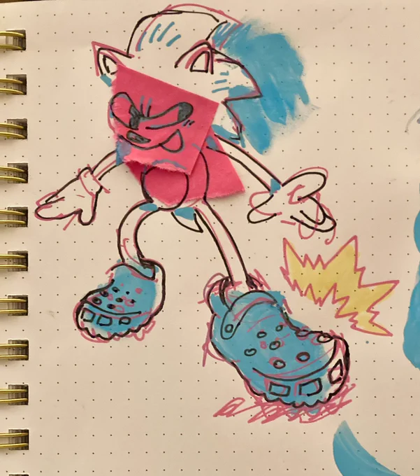 Julia drew sonic with crocs I drew him with Js who won 