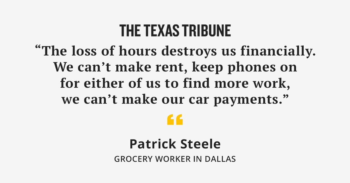 TexasTribune's tweet photo. Texas workers struggle to pay for groceries and rent after losing wages during winter storm: https://t.co/EgbgHTbpMi https://t.co/wp18i2GxIW