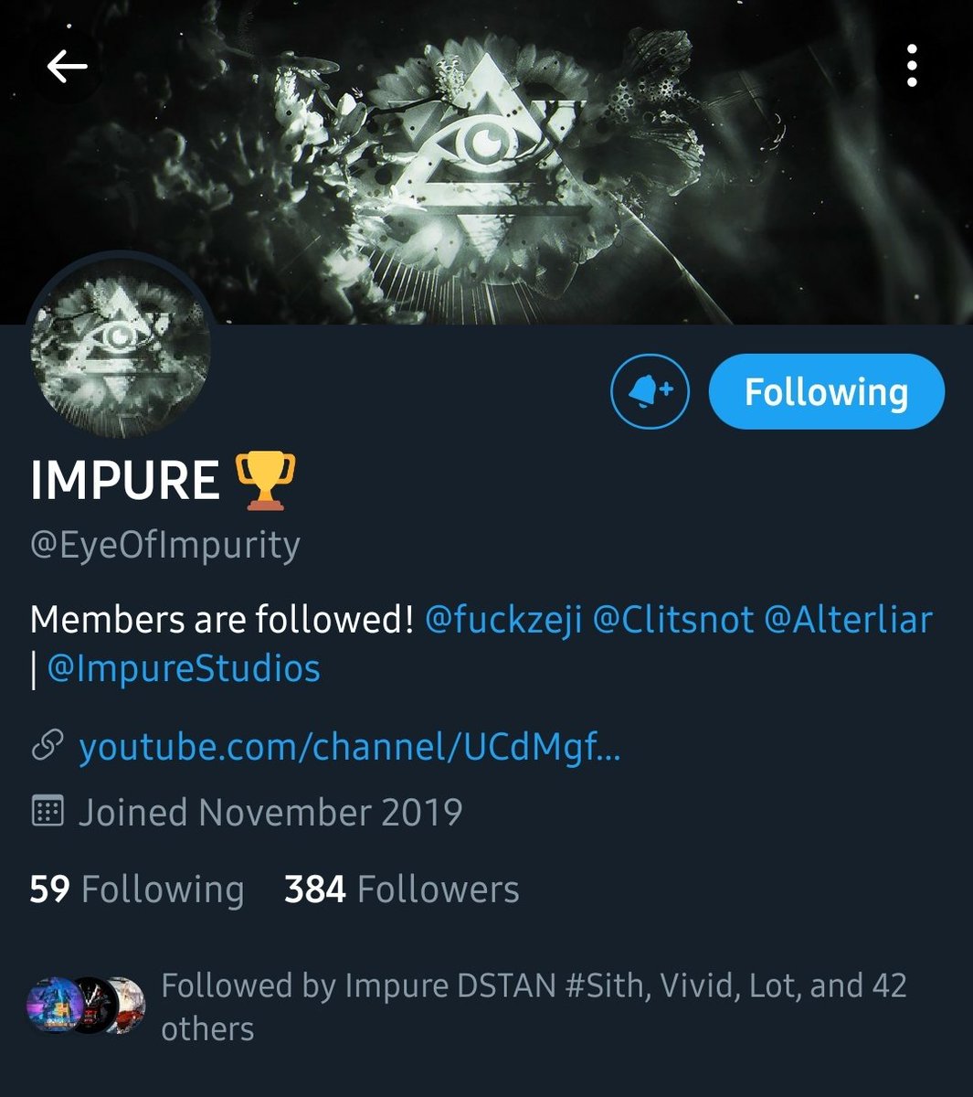 SithIzz's tweet photo. Someone be a top lad and gas Impure to 400 followers. Reigning Snipe Out champs deserve more. @EyeOfImpurity https://t.co/DOmELWdWvP