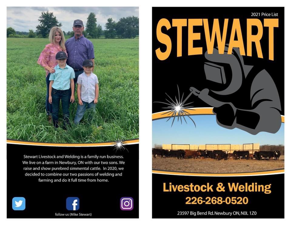 stewartlivestoc's tweet photo. We are excited to share our 2021 catalogue and price list. We continue to do custom fabrication and repairs. A discount will be provided for volume orders. Please DM or call to place an order or for further inquiries. #onbeef #onfarmers #stewartlivestock #dairyfarmers https://t.co/hcogWIhokJ