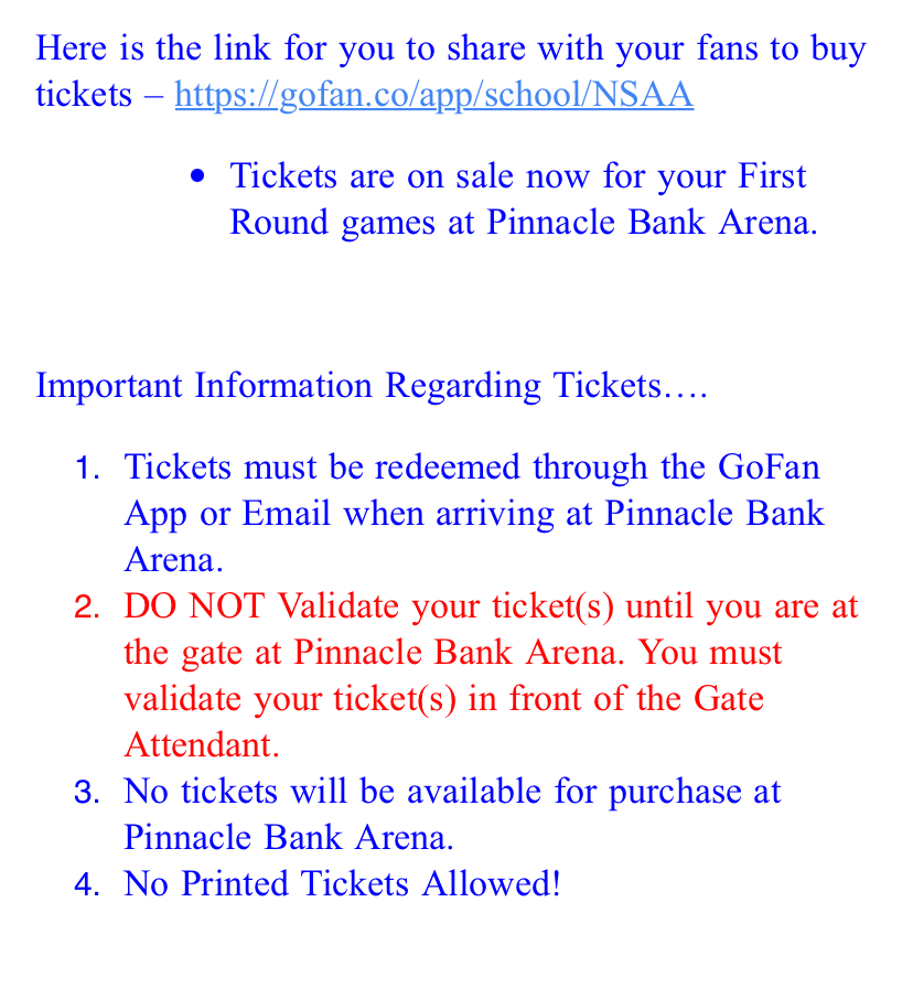 STATE TOURNAMENT TICKET INFORMATION!! Below is the link to access tickets for the GBB state tourney game versus Fremont on TUESDAY  at 8:30 PM. ALL tickets must be purchased through this link. NO tickets will be sold or shared through the AD office. LINK: gofan.co/app/school/NSAA