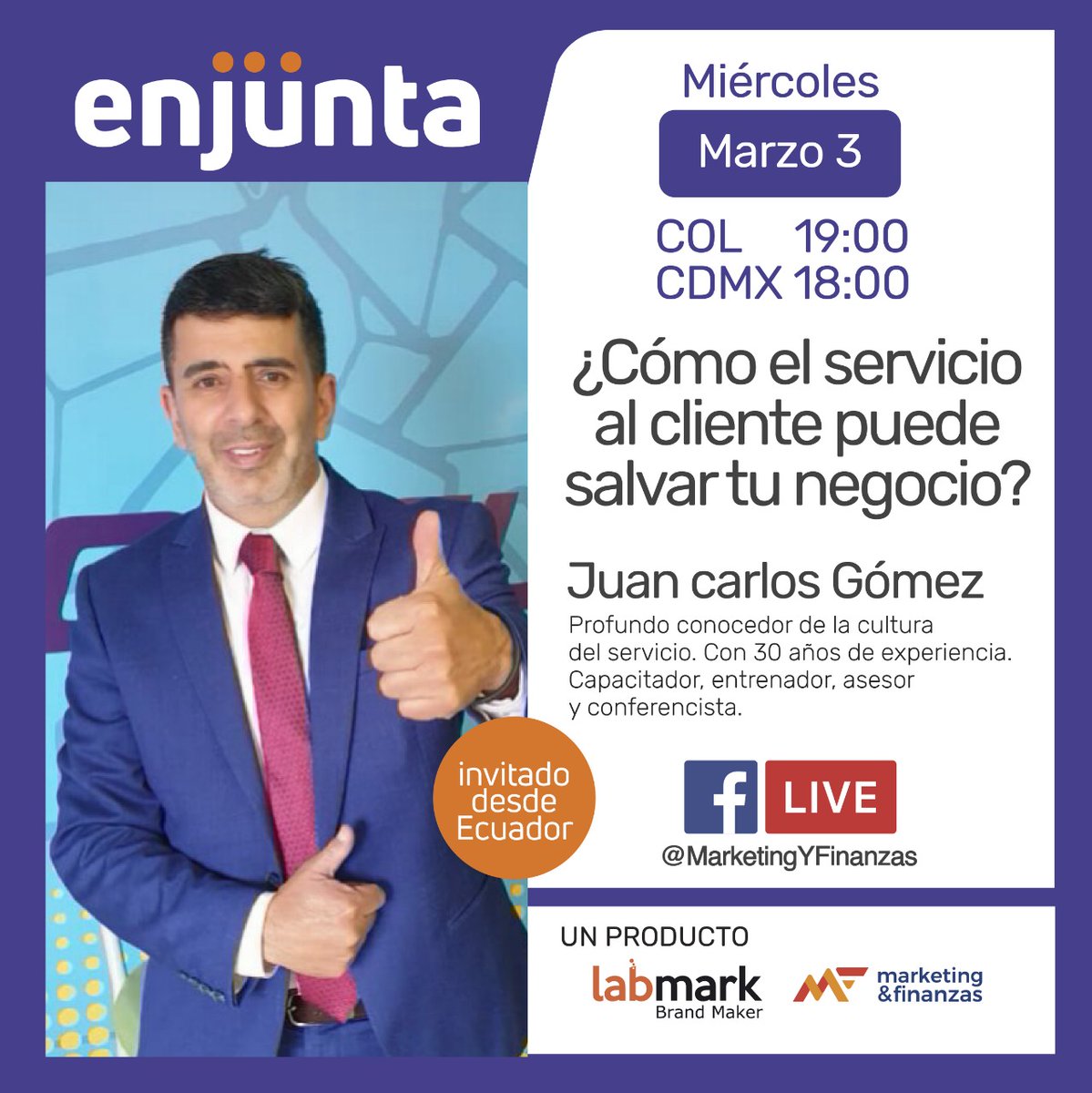 MktFinanzas's tweet photo. ¿Cómo el #ServicioAlCliente puede salvar tu Negocio? 🔴
💪 REGRESAAAAAAAAMOS! con #EnJunta
👩💻 👨💻 Este 03 de Marzo 7 PM con Juan Carlos Gómez desde Ecuador un experto en servicio y mercadeo para todos ustedes.
🔵 Facebook Live
🚀 Organiza @Labmark1 y @MktQuijano https://t.co/QqDO8D1ivP