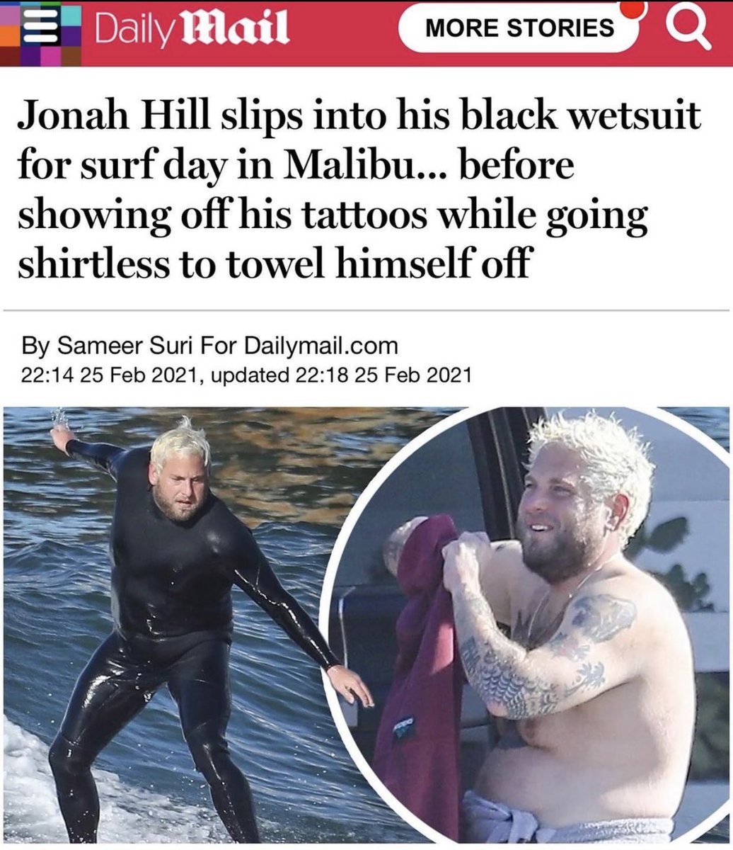 Goodable's tweet photo. Paparazzi followed Jonah Hill as he went surfing, then a British tabloid published a photo of him topless.

This was his response.

It's legendary.

(👊 @JonahHill) https://t.co/3uKJgjU1Xm