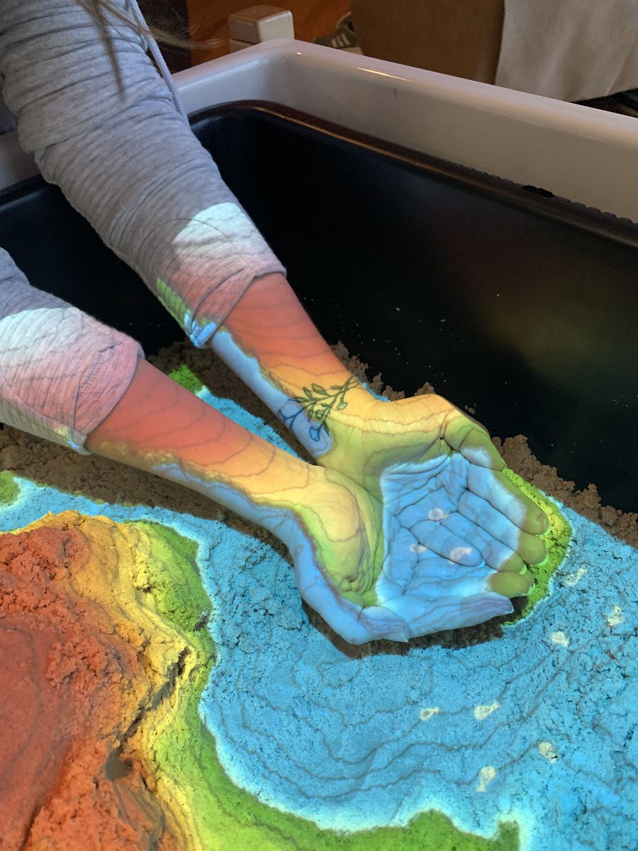 sparrow1239's tweet photo. Success!! Leigha, Tim, and I did a different version of the AR Sandbox. This one has games including animals and geography. So much fun! #TheMishawakaWay #scmstem #PAEMST https://t.co/igSyvH52lL