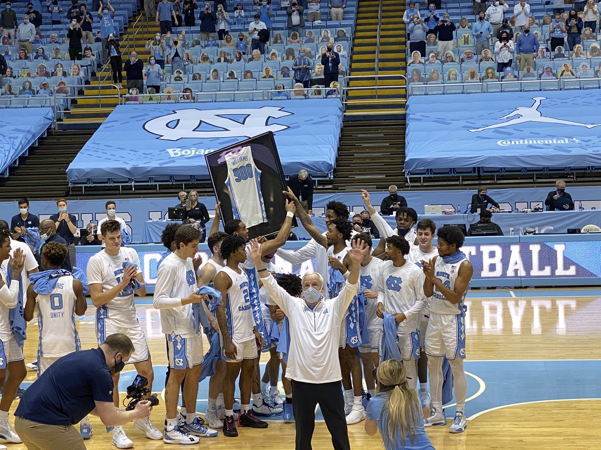 KevinGuskiewicz's tweet photo. Great comeback win for the Tar Heels today against FSU!  GDTBATH as we welcomed students back into the Smith Center to cheer on the Heels and help Coach Williams earn his 900th career victory. https://t.co/glaKPNHAZX