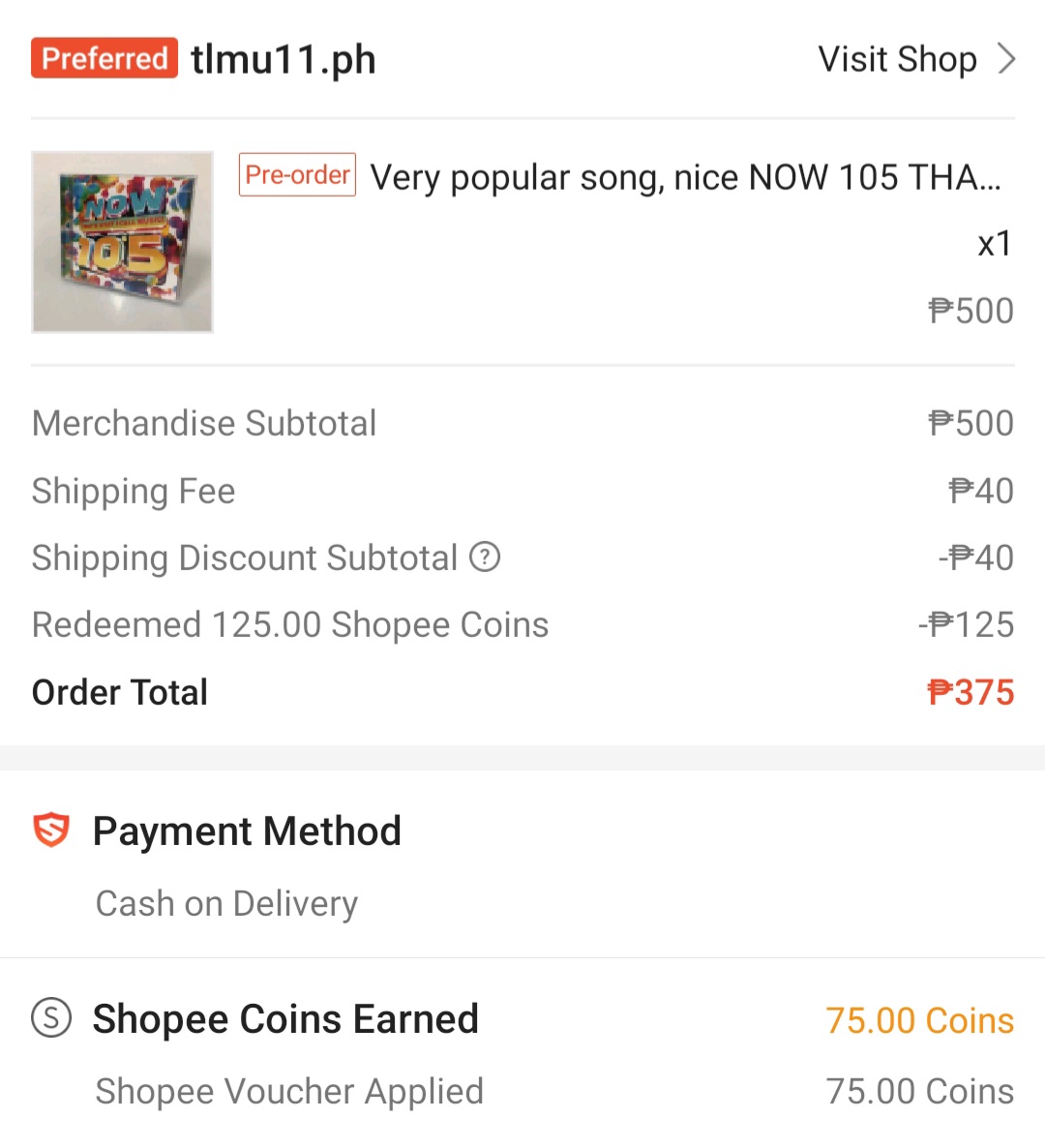 arana_ken's tweet photo. @ShopeePH #ShopeePH Latest purchase is the NOW 105 double CD album, part of my continuing collection.

Bought it during midnight of the 2.15 payday sale, and used a cashback voucher that ran out real fast! https://t.co/lczJrLj5Br