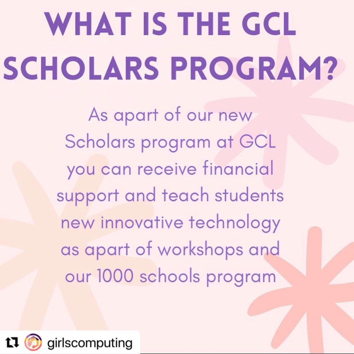 kavyakvk's tweet photo. Applications for the @girlscomputing scholars program are open! If you have a passion for teaching low-income students about emerging tech (and getting a scholarship along the way) apply at https://t.co/jlkOOiNRWu https://t.co/DNsrCLqr2J