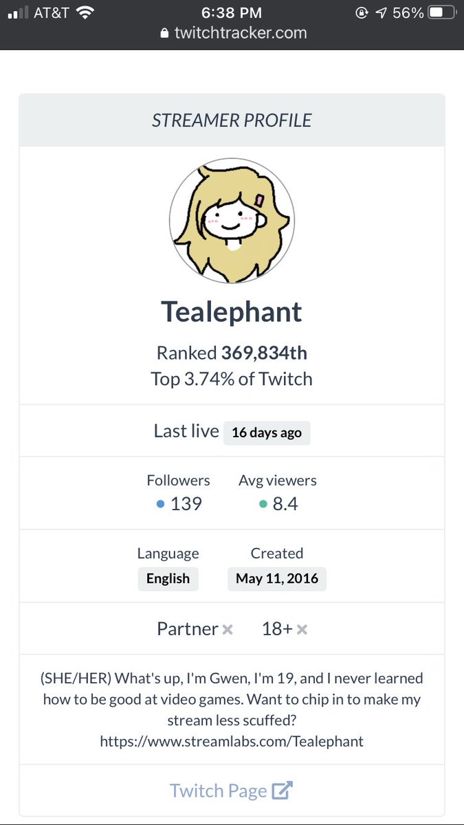 TTVTealephant's tweet photo. YO WAIT WHAT THE FUCK IM IN THE TOP 4% OF TWITCH STREAMERS https://t.co/QMQbmhpMHA