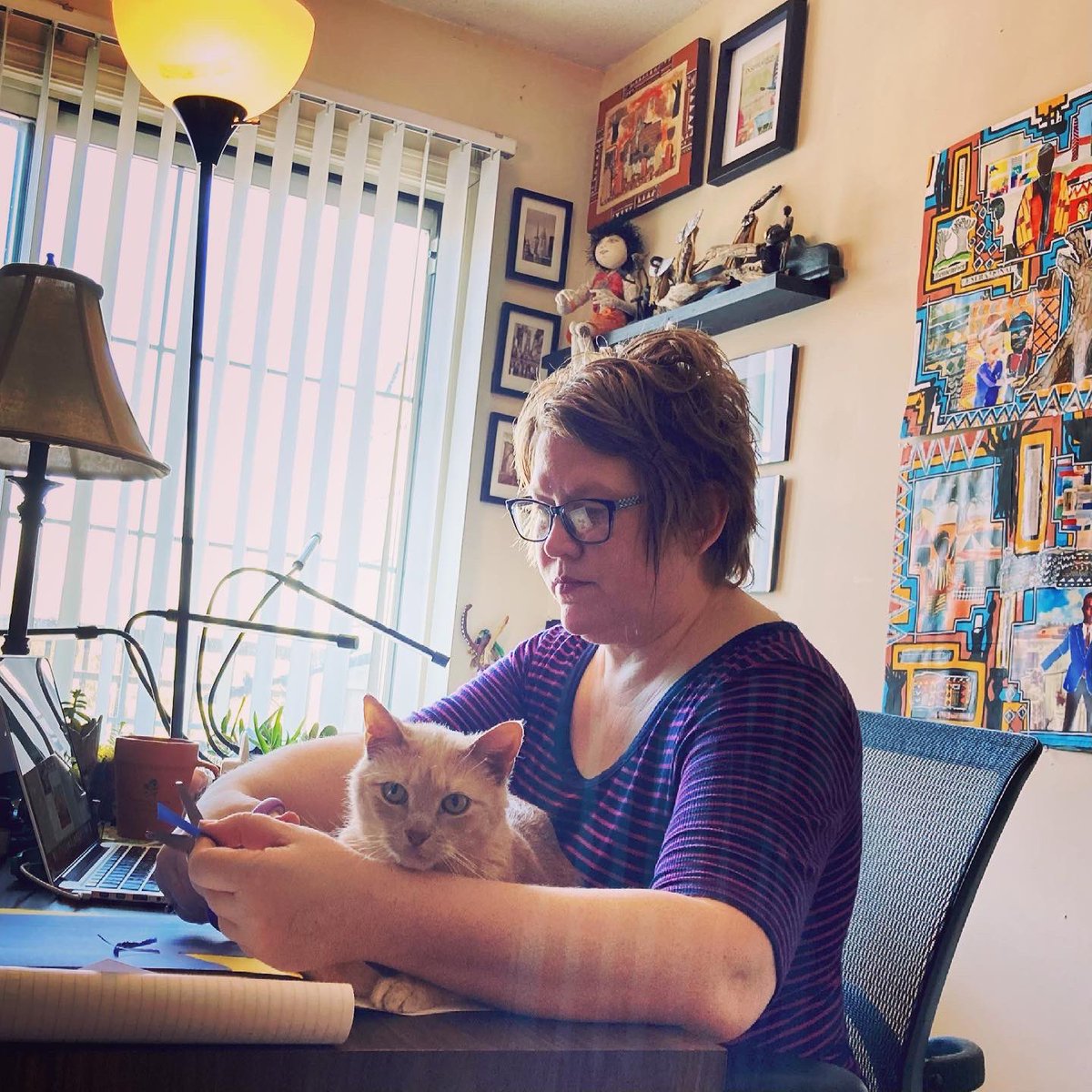sarahdrakeart's tweet photo. Today was the 1st lesson of #MLKEveryday online. It was so fun, Castiel had to get in on it too! #teachingartist #mixedmedia #artistresidency #mlkart This activity is made possible through a grant from the @CMNArtsBoard, thanks to funds provided by the @McKnightFdn. https://t.co/k4lxdicxqL
