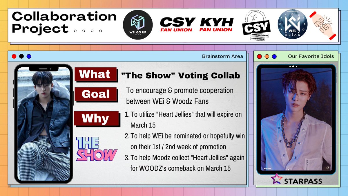 KYHFanUnion's tweet photo. [📢] "The Show" Voting Collaboration

Sharing another good news to #WEi &amp; #WOODZ fans! 

@KYHFanUnion @CSYFanUnion_ @WEiGoUp_Team @CSY_INTL &amp; @WEi_Union joined forces to support both artists on their comeback thru voting on "Starpass".We ask for the support of Moodz to use their+ https://t.co/F7lJsb14E5