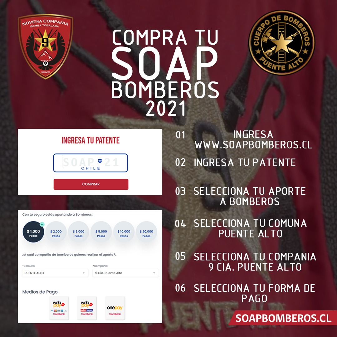 BombaTobalaba's tweet image. Apoya a tus bomberos!!!
Contrata tu SOAP y ayúdanos a seguir ayudando a la comunidad. 
#heroesdeverdad #bomberos #soapbomberos #bomberosdechile #bomberoschile #cbpa #munipuentealto #puentealto #puentealtoaldia #santiago #chile